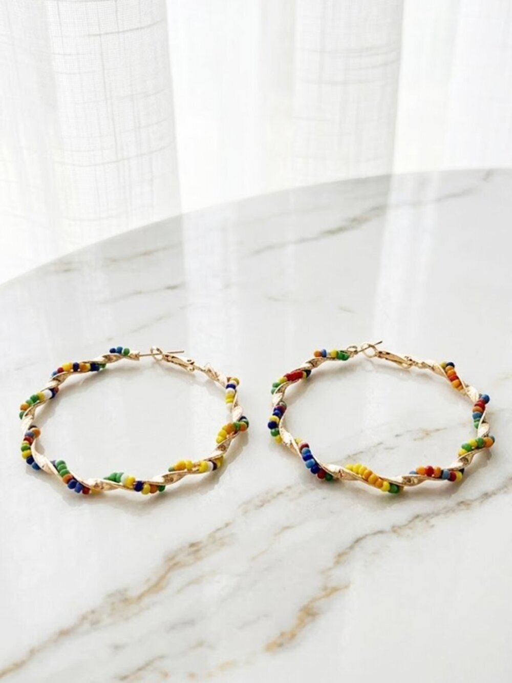Fashion Colorful Beaded Wrapped Hoop Earrings